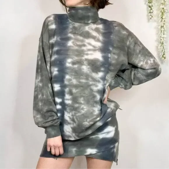 NWT Young Fabulous & Broke Asymmetrical Tie Dye Turtleneck Mini Dress sz S - Picture 2 of 9